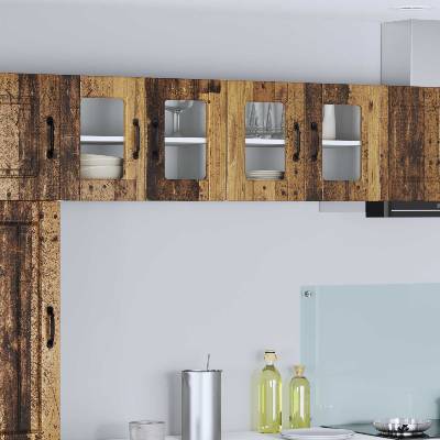 vidaXL Стенен стъклен шкаф PORTO 2 pcs Старо дърво 60 x 31 x 40 см (885332)