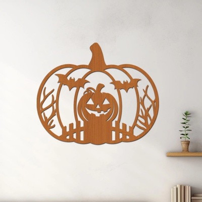 dřevo života Halloween dekorace na zeď - dýně Zvolte rozměr šxv (cm): 40x33, Zvolte barvu dekoru: Třešeň