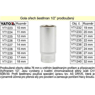 YATO Gola ořech šestihran 1/2" prodloužený 21mm