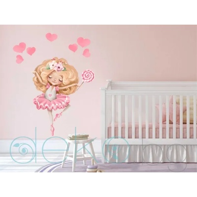 Малка балерина със захарна пръчица и сърца - стикер с ефект на рисунка (1637)