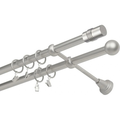 OK-GarnýžeCZ Garnýž kovová dvouřadá 16mm Cylinder satina 230 cm do stěny / kroužky s žabkou
