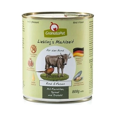 GranataPet Hovězí a bažant s mrkví špenátem a světlicovým olejem 800 g
