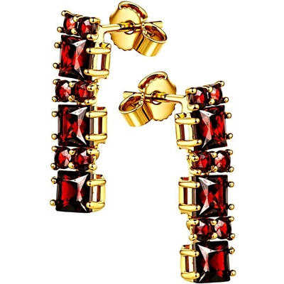 Zlaton Náušnice žluté zlato s almandiny dlouhé visací 2.0cm 3.4g O21052505525