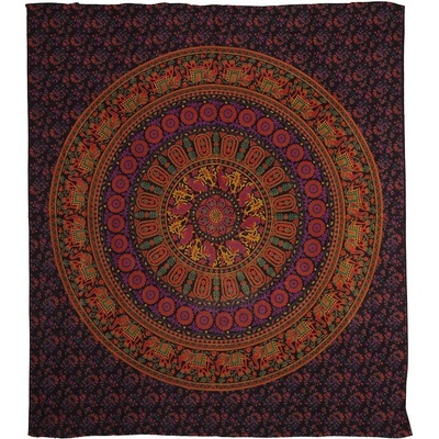 BOB Batik přehoz na postel indický Květy a sloni červený bavlna King size Dvoulůžko 230 x 200 cm