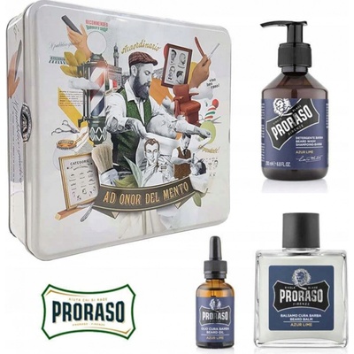 Proraso Azur Lime Kit 3-dielna na bradu a fúzy Olej na bradu a fúzy 30 ml + Balzam na bradu a fúzy 100 ml + Šampón na bradu a fúzy 250 ml darčeková sada