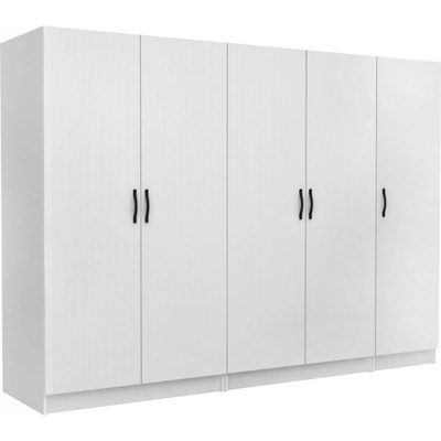 TopMebel Victoria петкрилен гардероб от меламин в бял цвят 250×60×181 см