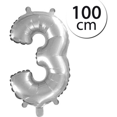 FUN RAG 3Silver 211756 Mini fóliový balón číslo 3 strieborný 100 cm