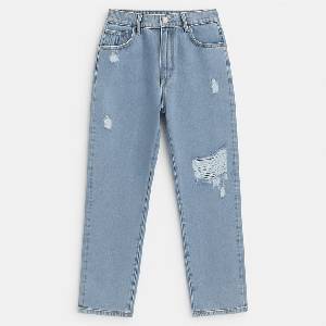 I Saw It First Дънки I Saw It First Distressed Straight Jeans - Mid Blue