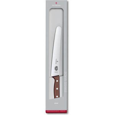 Victorinox 5.2930.22G cukrársky nôž, 22 cm, zúbkovaná oblá čepeľ, darčekové balenie, drevený