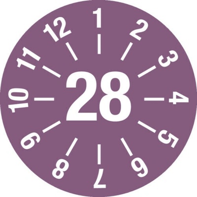 Kontrolná nálepka 28, fialová, samolepiaca fólia, 25 mm, BJ = 5 listov/ à 15 ks