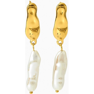 SARINES Zlaté visací náušnice s nepravidelnými perlami S1078