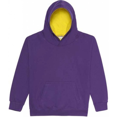 Just Hoods dětská mikina s kontrastní kapucí Colorful purpurová slunečná žlutá