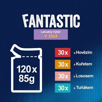 Felix Fantastic hovädzie kuracie losos tuniak v želé 120 x 85 g
