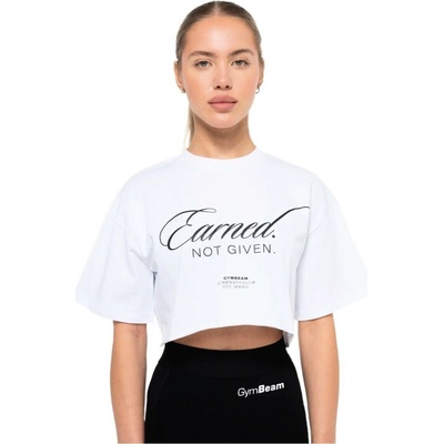 Dámske tričko GymBeam Women‘s Earned Cropped T-shirt White