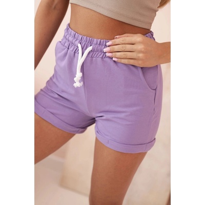 Kesi dámské bavlněné šortky s gumou a zavazováním v pase fialová