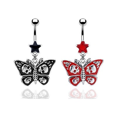 Marre piercing do pupíku motýl s lebkami HWNSR6446