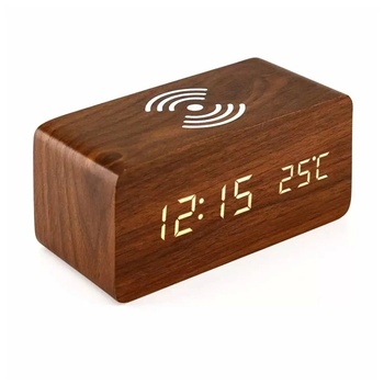 Iris DC-100-OF-Qi 15W Qi безжично зарядно устройство с гласово управление, кафяв цифров часовник IRIS DC-100-OF-QI (IRIS DC-100-OF-QI)