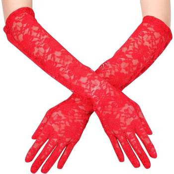 Червени дантелени дълги до лакътя ръкавици