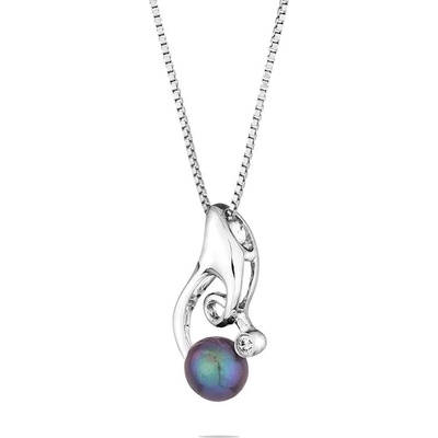 Swan Сребърно колие с цирокиний и сладководна черна перла IP1072B Swan