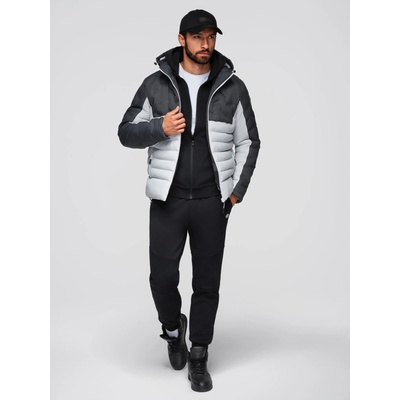 Ombre Clothing Мъжко прошивано яке със съемна качулка - графитово и бяло V3 OM-JALP-0206 Ombre Clothing Ombre Clothing | Byal | МЪЖЕ | S