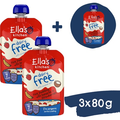Ella's Kitchen BIO Nemliečny ryžový nákyp s banánmi a jahodami 80 g