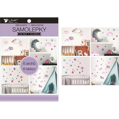 Anděl Samolepky na zeď v bloku jednorožci hvězdy 16 x 23 cm 6 listů 15054 – Sleviste.cz