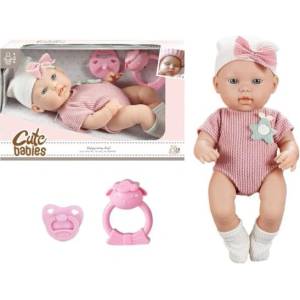 Teddies Бебе с биберон и дрънкалка 28см твърдо тяло в кутия 29x18x11см (00120031)