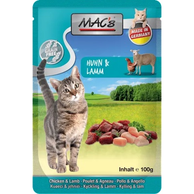 MAC's Mac’s Cat Adult GRAIN FREE, пауч за пораснали котки, БЕЗ ЗЪРНО, с Пилешко, агнешко месо и билков микс, 100 гр - Германия - 853VE