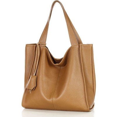 Mazzini GENUINE LEATHER Moderní kožená shopperka světle hnědá