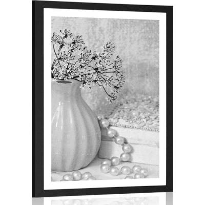 Plagát s paspartou luxusní zátiší v černo bílém provedení - 30x45 black