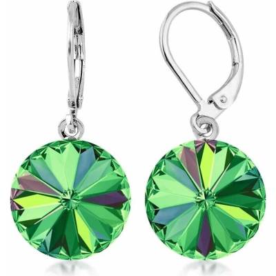 Swarovski Elements Rivoli vlepený krystal 12 mm Ocelové náušnice visací bimbací zelené kulaté 31106.3 Vitrail Medium