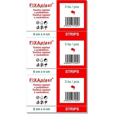 Fixaplast Náplast strip 8 x 4cm 3 ks