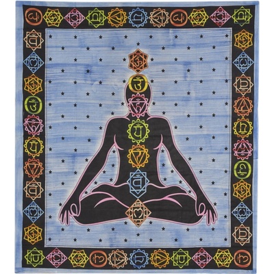 Sanu Babu přehoz na postel modrý s černým potiskem Chakra Yoga 210 x 240 cm