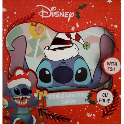 DISNEY STITCH. DVOJITÉ VIANOČNÉ KARTIČKY S OBÁLKAMI. SADA 8 KUSOV