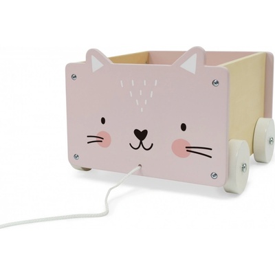 Ecotoys vozík s provázkem Kočka růžový