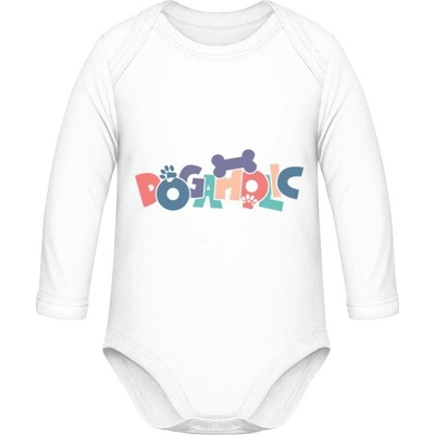Dětské body s dlouhým rukávem Psí design s nápisem DOGAHOLIC Bílá Dětské