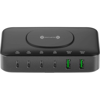 Image 1 of 4smarts 7in1 GaN PD Wireless Charging Station 100W - захранване за ел. мрежа с 4xUSB-C PD изхода и 2xUSB изходa (черен)