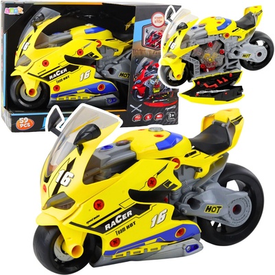 LeanToys 2 v 1 DIY dílenská světla zvuky kouř motocykl žlutá 43 cm