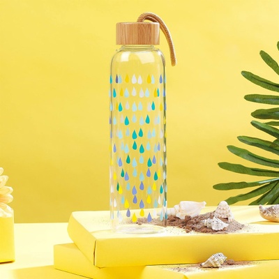 Cambridge CM06991 Raindrops Glass Bottle with Bamboo Lid 550 ml