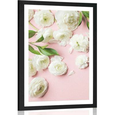 Plakát s paspartou růže v romantickém provedení - 30x45 white