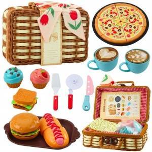 LEAN Toys Picnic Set Woven Basket Food Accessories 33 pcs