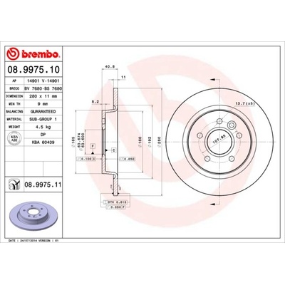 BREMBO Brzdový kotouč 08.9975.11 | Zboží Auto