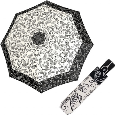 Doppler Fiber Magic Black&White Paisley dámsky plne automatický dáždnik bílo černý
