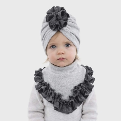 Dievčenský set turban so šatkou sivá
