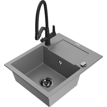 Mexen Enzo греяно кухненска мивка с 1 камера с отцедник и кухненски смесител Duo, сив - 6506-71-671701-70-B (6506-71-671701-70-B)