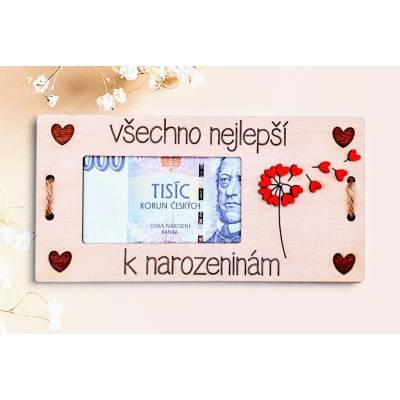 Dekorace z Řečice Dřevěné přání na bankovku k narozeninám 7