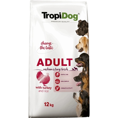 TropiDog 12kg Tropidog Premium Adult Medium & Large Turkey Rice суха храна за кучета