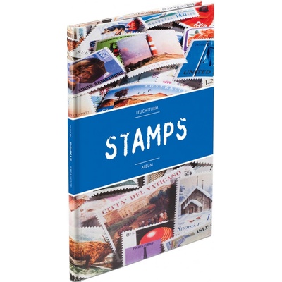 Color Album A5 na známky STAMPS, 16 bílých stran, MODRÝ PRUH + ZNÁMKY