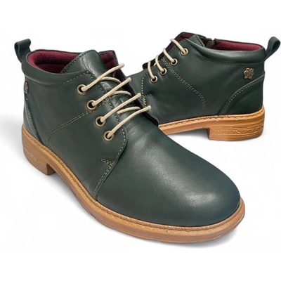 Loretta comfort анатомични дамски боти тип кларк от естествена кожа в тъмно зелен цвят