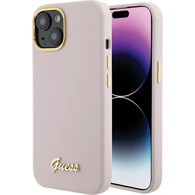 GUESS Кейс Guess GUHCP15SSMBSLP за iPhone 15 6.1", розов / розов, твърд, Silicone Script Metal Logo & Frame (3666339149185)